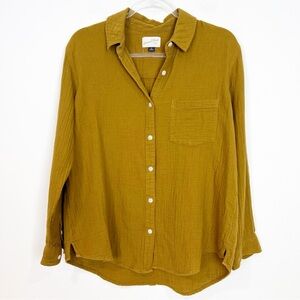 UNIVERSAL THREAD MUSTARD BROWN CRINKLE GAUZE BUTTON FRONT BLOUSE MEDIUM